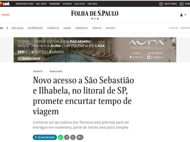 Tamoios é destaque na Folha de S. Paulo