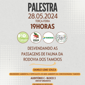 Univap receberá Danilo Leme, especialista de Meio Ambiente da Tamoios, para palestra sobre as passagens de fauna da rodovia